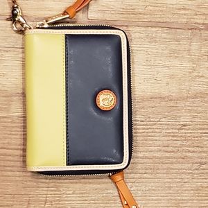 Spartina genuine leather wallet/clutch/wristlet in blue and green